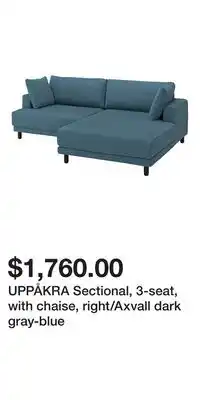 IKEA UPPÅKRA Sectional, 3-seat, with chaise, right/Axvall dark gray-blue offer
