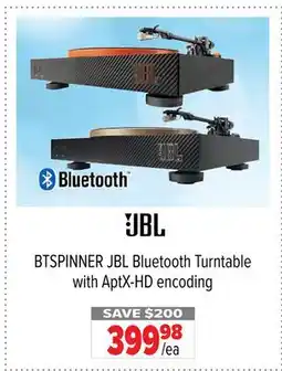2001 Audio Video BTSPINNER JBL Bluetooth Turntable with AptX-HD encoding offer