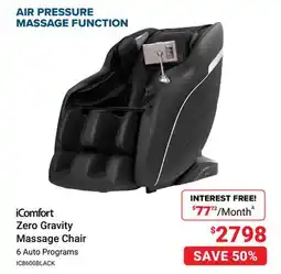 Visions Electronics iComfort Zero Gravity Massage Chair offer