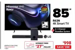 Visions Electronics 85 R63N 4K Smart TV + 2.1-Channel Soundbar System offer