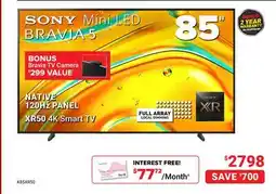 Visions Electronics Sony 85 Bravia 5 4K UHD Mini LED Smart Google TV offer