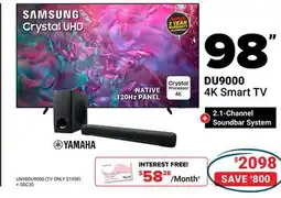 Visions Electronics YAMAHA 98 DU9000 4K Smart TV + 2.1-Channel Soundbar System offer