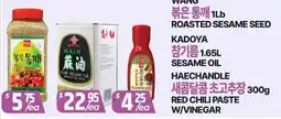 PAT Mart KADOYA 1.65L SESAME OIL, HAECANDLE 300g RED CHILI PASTE W/VINEGAR, WANG 1L ROASTED SESAME SEED offer