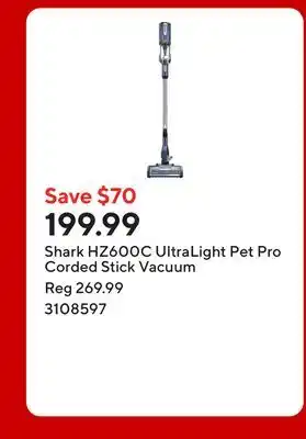 Staples Shark HZ600C UltraLight Pet Pro Corded Stick Vacuum offer