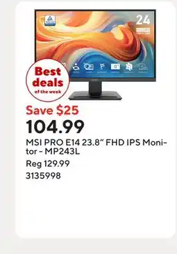 Staples MSI PRO E14 23.8 FHD IPS Monitor - MP243L offer
