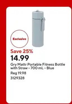 Staples Gry Mattr Portable Fitness Bottle with Straw - 700 mL - Blue offer