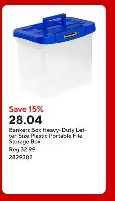Staples Bankers Box Heavy-Duty Letter-Size Plastic Portable File Storage Box offer