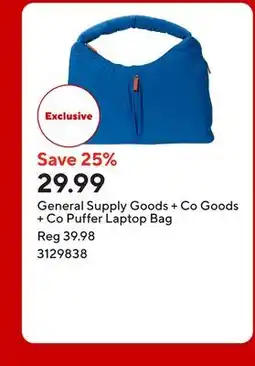 Staples General Supply Goods + Co Goods + Co Puffer Laptop Bag offer