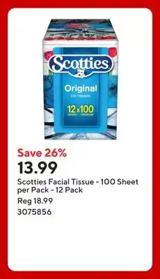 Staples Scotties Facial Tissue - 100 Sheet per Pack offer