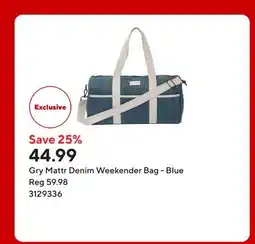 Staples Gry Mattr Denim Weekender Bag - Blue offer