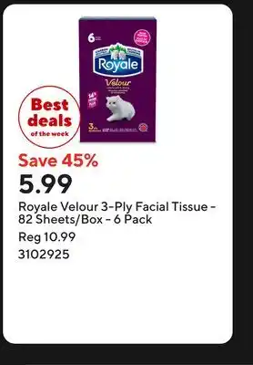 Staples Royale Velour 3-Ply Facial Tissue - 82 Sheets/Box offer