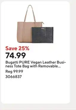 Staples Bugatti PURE Vegan Leather Business Tote Bag with Removable Organizer for 14.1 Laptop/Tablet - Taupe offer