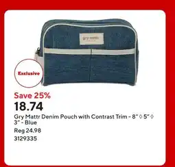 Staples Gry Mattr Denim Pouch with Contrast Trim - 8 ◊ 5 ◊ 3 - Blue offer