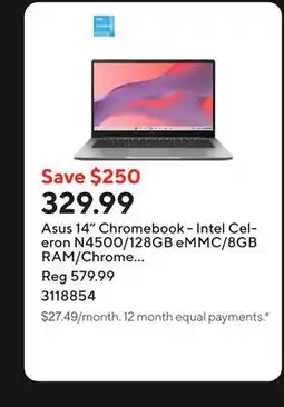 Staples Asus 14 Chromebook - Intel Celeron N4500/128GB eMMC/8GB RAM/Chrome OS with 3 months of Google AI Pro offer