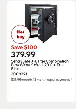 Staples SentrySafe X-Large Combination Fire/Water Safe - 1.23 Cu. Ft. - Black offer