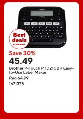 Staples Brother P-Touch PTD210BK Easy-to-Use Label Maker offer
