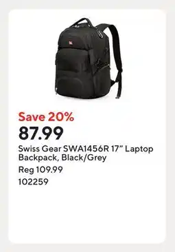 Staples Swiss Gear SWA1456R 17 Laptop Backpack, Black/Grey offer