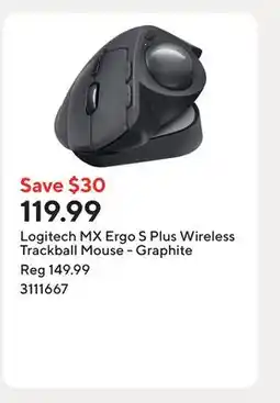 Staples Logitech MX Ergo S Plus Wireless Trackball Mouse - Graphite offer