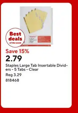 Staples Staples Large Tab Insertable Dividers - 5 Tabs - Clear offer