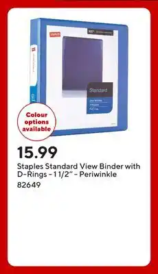 Staples Staples Standard View Binder with D-Rings - 1 1/2 - Periwinkle offer