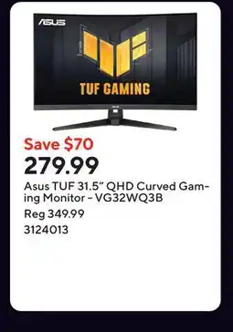 Staples Asus TUF 31.5 QHD Curved Gaming Monitor - VG32WQ3B offer