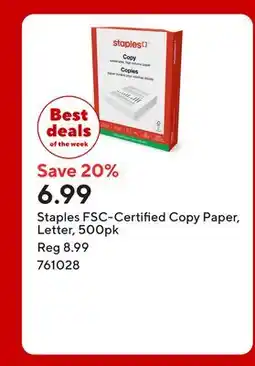 Staples Staples FSC-Certified Copy Paper, Letter offer