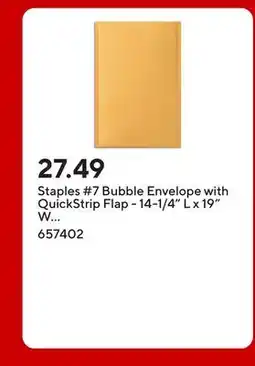 Staples Staples #7 Bubble Envelope with QuickStrip Flap - 14-1/4 L x 19 W - Kraft Brown offer