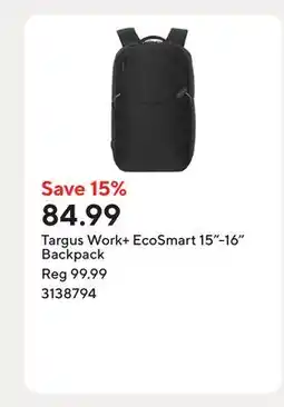 Staples Targus Work+ EcoSmart 15-16 Backpack offer