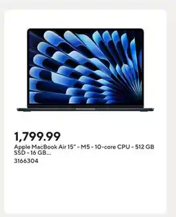 Staples Apple MacBook Air 15 - M5 - 10-core CPU - 512 GB SSD - 16 GB Unified Memory - Midnight offer