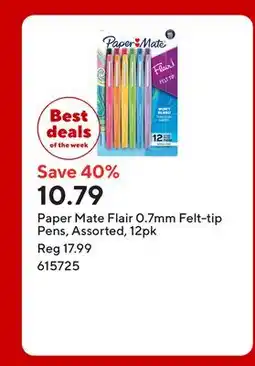 Staples Paper Mate Flair 0.7mm Felt-tip Pens, Assorted offer