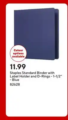 Staples Staples Standard Binder with Label Holder and D-Rings - 1-1/2 - Blue offer