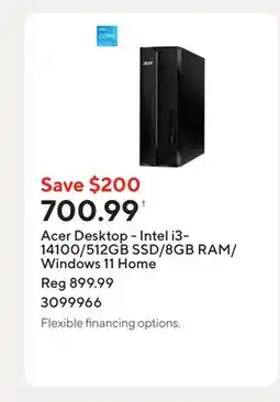 Staples Acer Desktop - Intel i3-14100/512GB SSD/8GB RAM/Windows 11 Home offer