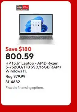 Staples HP 15.6 Laptop - AMD Ryzen 5-7520U/1TB SSD/16GB RAM/Windows 11 offer