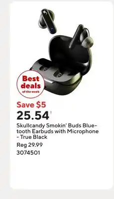 Staples Skullcandy Smokin' Buds Bluetooth Earbuds with Microphone - True Black offer
