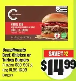 FreshCo Compliments Beef, Chicken or Turkey Burgers offer