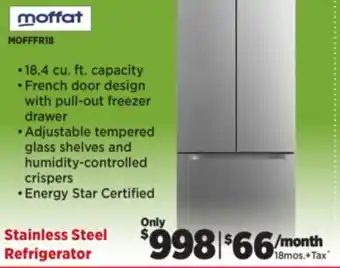 Surplus Furniture Moffat Stainless Steel French Door 18 Cu.Ft. Refrigerator offer