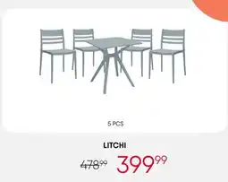 Meubles RD Litchi - Outdoor Resin Dining Set with 1 Square Table and 4 Stackable Chairs - Grey offer
