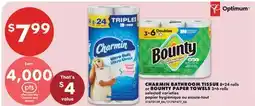 No Frills CHARMIN BATHROOM TISSUE 8=24 rolls or BOUNTY PAPER TOWELS 3=6 rolls offer