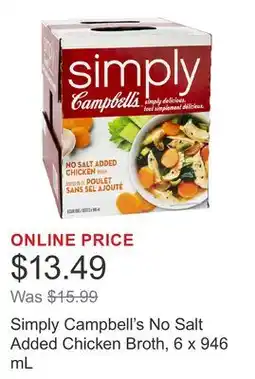 Costco Simply Campbell's No Salt Added Chicken Broth offer