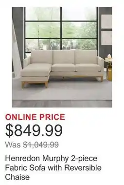 Costco Henredon Murphy 2-piece Fabric Sofa with Reversible Chaise offer