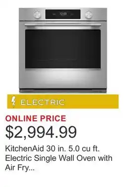 Costco KitchenAid 30 in. 5.0 cu ft. Electric Single Wall Oven with Air Fry and True Convection offer