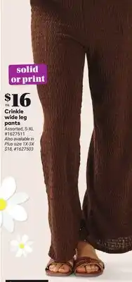 Giant Tiger Crinkle wide leg pants offer