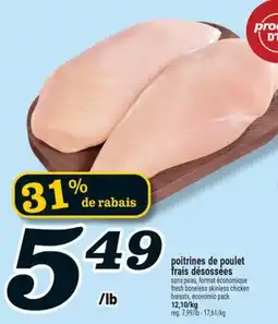 Marché Richelieu POITRINES DE POULET FRAIS DÉSOSSÉES | FRESH BONELESS SKINLESS CHICKEN BREASTS offer