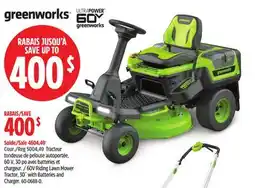 Canadian Tire Greenworks 60V Riding Lawn Mower Tractor, 30˝ with Batteries and Charger offer