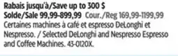 Canadian Tire Selected DeLonghi and Nespresso Espresso and Coffee Machines offer