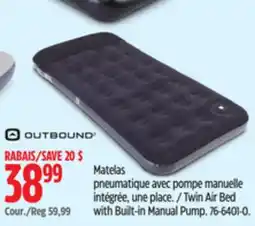 Canadian Tire Outbound Twin Air Bed with Built-in Manual Pump offer