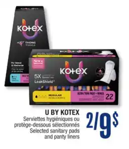 Jean Coutu U BY KOTEX Selected sanitary pads and panty liners offer