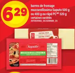 Maxi BARRES FROMAGE MOZZARELLISSIMA MOZZARELLISSIMA SAPUTO, 500 G OU, 400 G OU RÂPÉ PC, 320 G offer