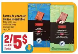 Marché Adonis BARRES DE CHOCOLAT SUISSE IRRÉSISTIBLE | IRRÉSISTIBLE SWISS CHOCOLATE BARS offer