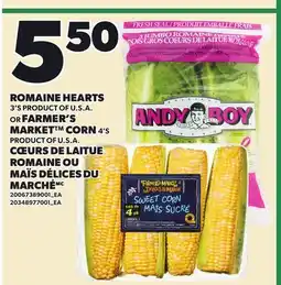 Independent Grocer ROMAINE HEARTS, 3'S OR FARMER'S MARKET CORN, 4'S offer